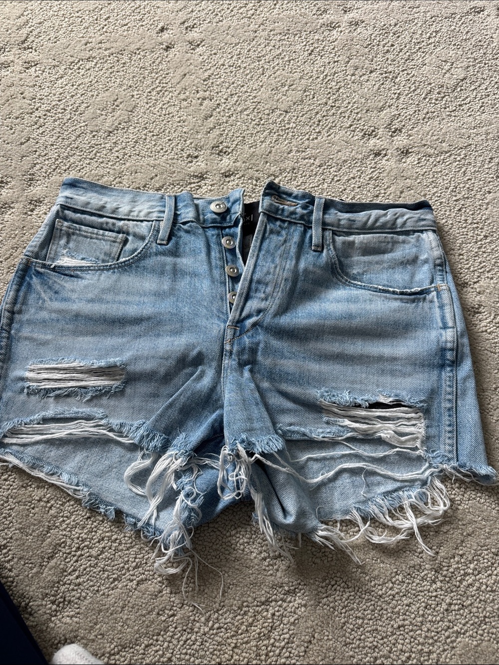 Light Blue Distressed Denim Shorts - Women's